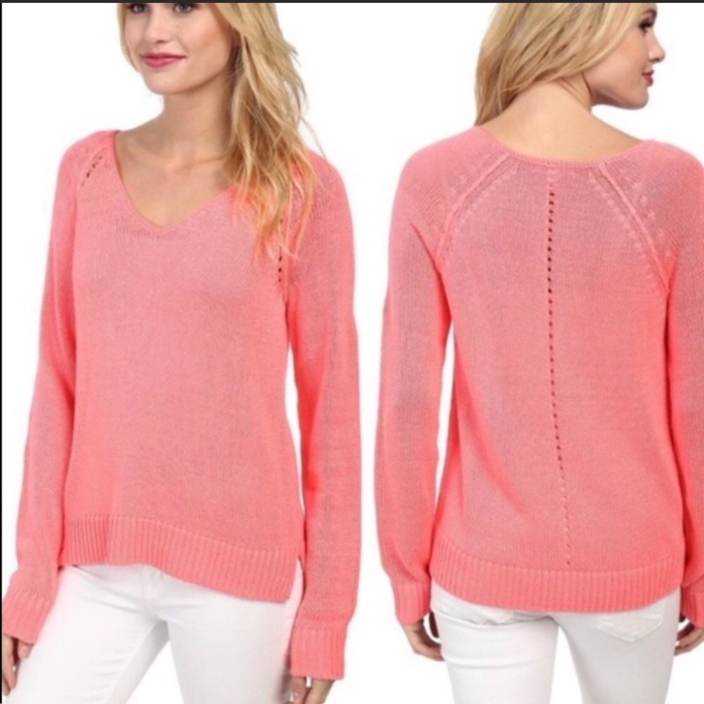Lilly Pulitzer Knit V-Neck Sweater Coral/Hot Pink